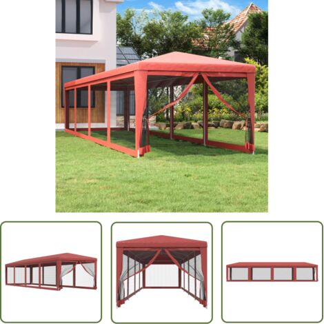 The Living Store Tente de fête 10 parois latérales en maille Rouge 3x12 m PEHD - Tents De Réception - Tonnelles - Gazebo - Abri Solaire - Parasol (1/5)