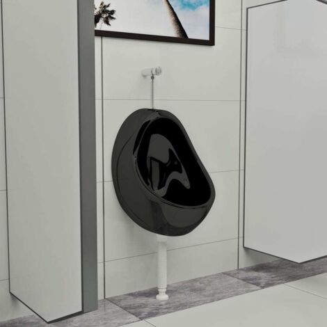 Vidaxl – Urinoir suspendu céramique noir – Valve de chasse d'eau en haut – Dimensions 33x31x48 cm – Puisard profond pour réduire éclaboussures