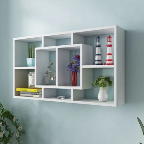 Vidaxl – Étagère murale d'affichage 8 compartiments – Bois d'ingénierie laminé – Système de montage invisible – Charge maximale 50 kg – Dimensions 85 x 16 x 47,5 cm