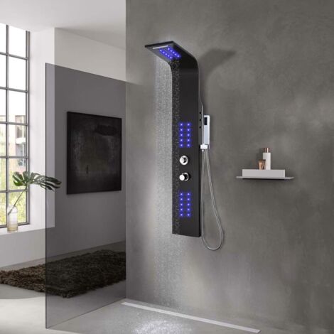 Vidaxl – Panneau de douche hydromassant aluminium 20x44x130 cm – 4 modes de douche – 30 LED résistantes à l'eau – Jets de massage corporel (1/10)