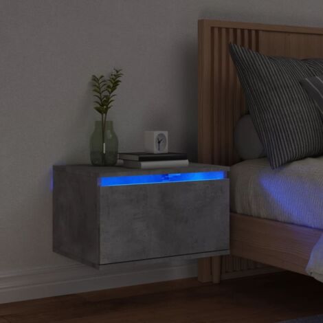Vidaxl – Table de chevet murale gris béton – Bois d'ingénierie – Dimensions 50x36x30 cm – Lumières LED RVB personnalisables
