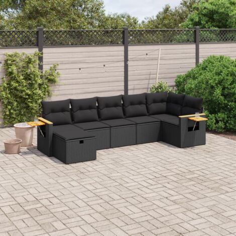 Salon de jardin 7 pcs avec coussins noir résine tressée (1/4)