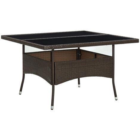 Table à manger d'extérieur Marron Résine tressée et verre vidaXL