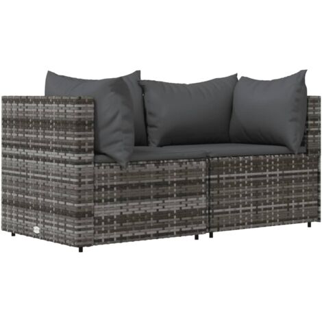 vidaXL Canapés d'angle de jardin et coussins 2 pcs gris résine tressée (1/5)