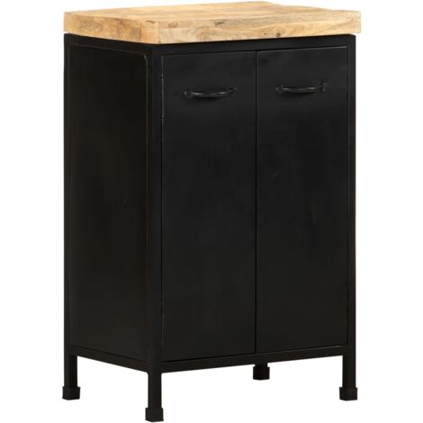 Vidaxl – Buffet en bois de manguier brut 47x35x76 cm – Style industriel – Cadre en fer enduit de poudre – Espace de rangement optimisé - vidaXL307996 (1/8)