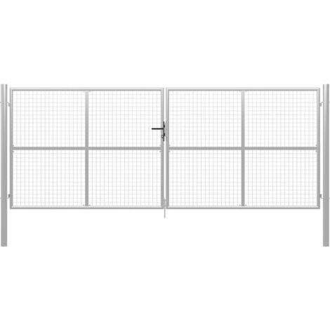Portail de jardin en acier galvanisé 415 x 150 cm Argent vidaXL