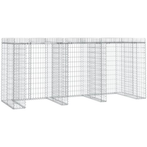 Vidaxl – Mur de gabion pour poubelle 270x91x120 cm – Fer galvanisé résistant à la corrosion – Pour 3 poubelles – Panier mural à remplir de pierres