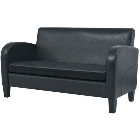 Vidaxl – Canapé droit 2 places en cuir synthétique noir – Dimensions 139x70x76cm – Rembourrage mousse épaisse – Cadre en bois massif (1/6)