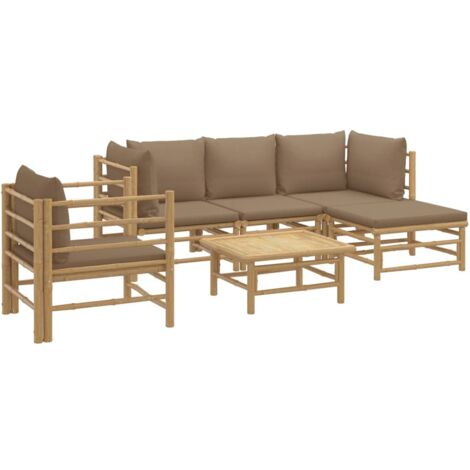 vidaXL Salon de jardin 6 pcs avec coussins taupe bambou