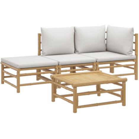 Vidaxl – Salon de jardin modulable 4 pcs en bambou – Coussins gris clair – Table 55x65x30 cm – Canapés confortables pour extérieur