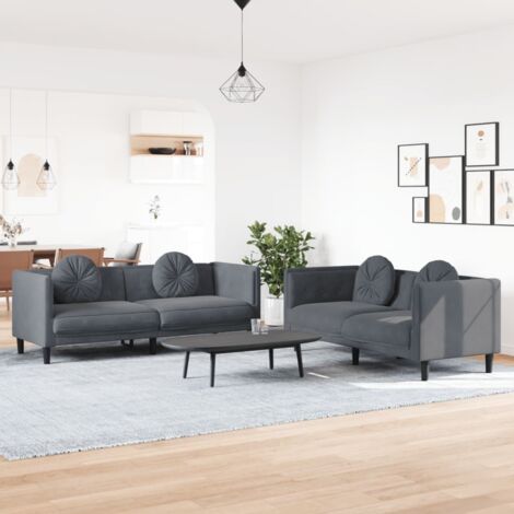 Vidaxl – Ensemble de canapés 2 pcs – Canapé droit 2 places gris foncé – Velours doux avec coussins ronds – Dimensions 173,5 x 77 x 70 cm
