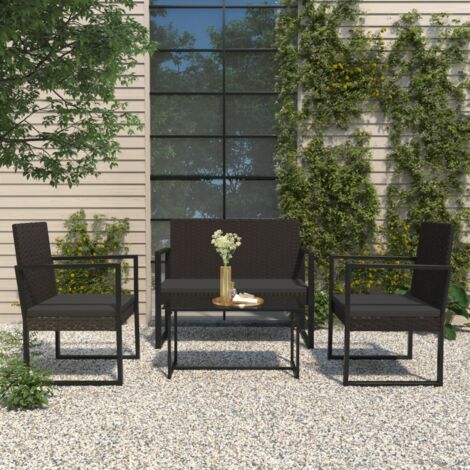 Vidaxl – Banc de jardin avec coussins – Rotin poly résistant aux intempéries – Cadre en acier stable – 106 cm – 2 places