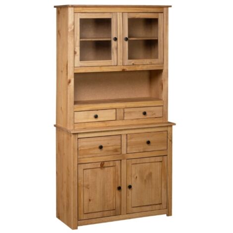 Vidaxl – Buffet haut en bois de pin massif 93x40,5x180 cm – Design rustique – Grand espace de rangement – Unique par ses grains de bois (1/5)