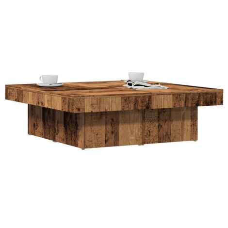 Vidaxl – Table basse fixe en vieux bois 90x90x28 cm – Bois d'ingénierie résistant à l'humidité – Capacité de charge 60 kg – Espace de rangement intégré