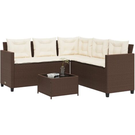 Canapé de jardin avec table et coussins en forme de L marron vidaXL