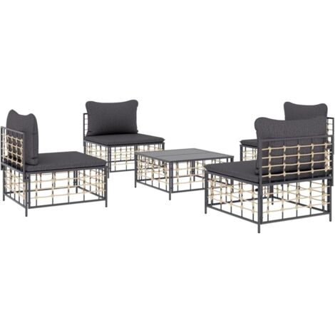 vidaXL 5 Piece Garden Lounge Set with Cushions Anthracite Poly Rattan (1/5)