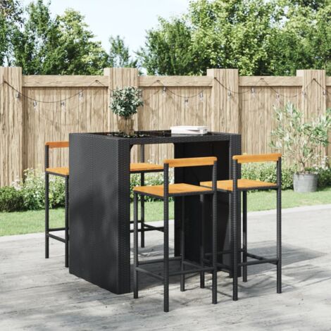 Vidaxl – Tabourets de bar lot de 4 – Hauteur d'assise 75 cm – Résine tressée noire et bois d'acacia – Repose-pieds intégré – Pour usage intérieur et extérieur (1/6)