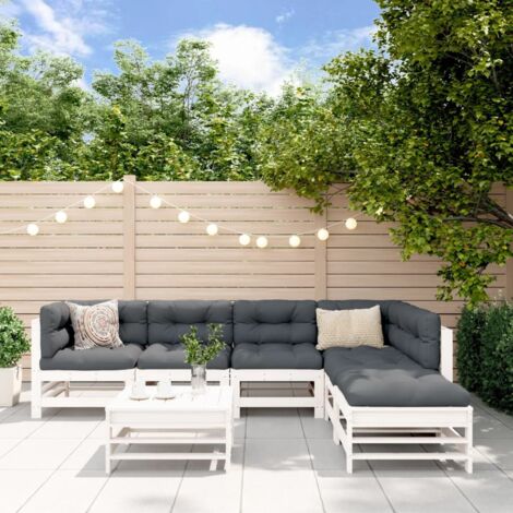 Vidaxl – Salon de jardin 7 pcs blanc en bois de pin massif – Canapés et table basse – Design rustique pour terrasse – Capacité 110 kg