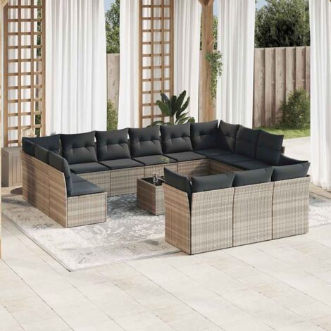 vidaXL Salon de jardin avec coussins 14 pcs gris clair résine tressée (1/3)