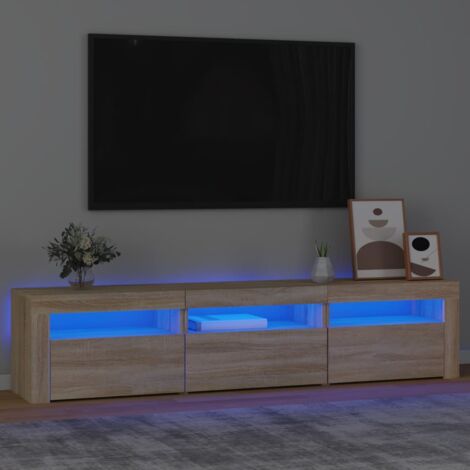 Vidaxl – Meuble TV chêne sonoma 180x35x40 cm – Bois d'ingénierie – Éclairage LED RVB intégré – Grand espace de rangement