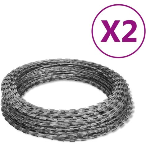 Fils barbelés hélicoïdaux rouleaux 2 pcs acier galvanisé 100 m vidaXL