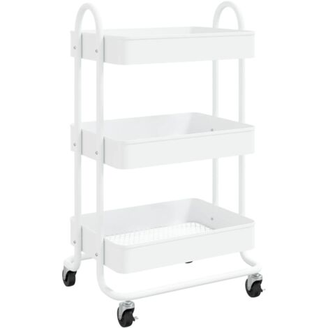 vidaXL Chariot à 3 niveaux Blanc 43x34x79 cm Acier (1/5)