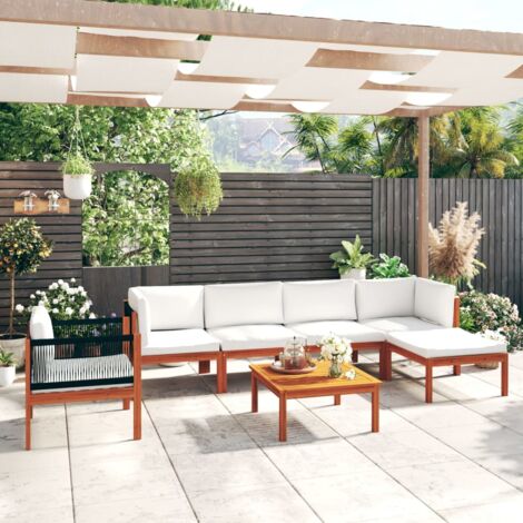 Salon de jardin 7 pièces avec coussins, bois d'acacia crème et corde vidaXL (1/5)