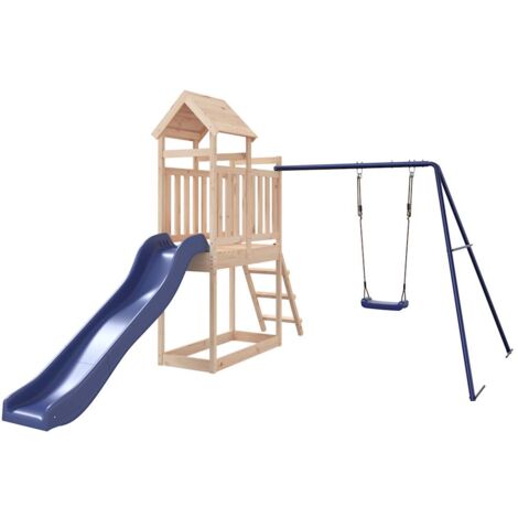 Vidaxl – Aire de jeux d'extérieur en bois de pin massif – Toboggan ondulé bleu – Balançoire et bac à sable – Pour enfants 3-8 ans – Dimensions 242x304x214cm