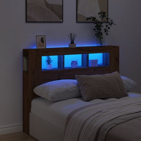 Vidaxl – Tête de lit à LED chêne artisanal 140x18,5x103,5 cm – Bois d'ingénierie durable – Lumières LED RVB personnalisables – Excellent soutien dorsal (1/7)