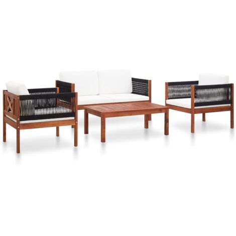 Vidaxl – Salon de jardin 4 pcs en bois d'acacia massif – Ensemble léger avec coussins épais – Design cordé pour extérieur (1/7)