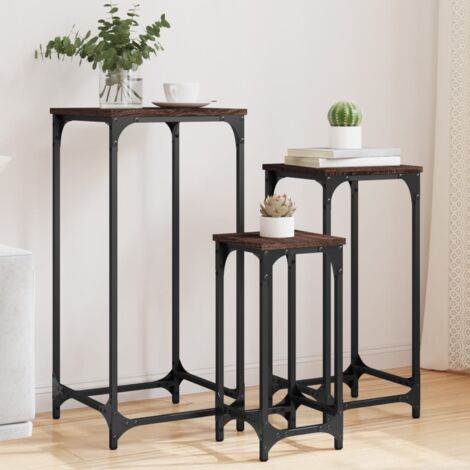 Tables d’appoint gigognes 3 pcs chêne marron bois d'ingénierie vidaXL (1/5)