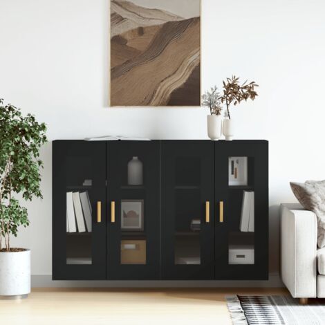 Vidaxl – Armoires murales 2 pcs noir bois d'ingénierie – Dimensions 69,5 x 34 x 90 cm – Résistance à l'humidité – Grand espace de rangement (1/6)