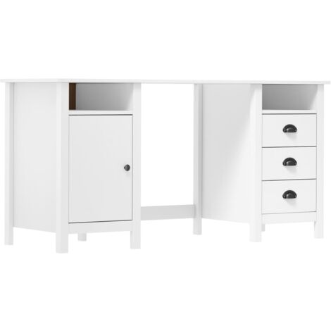 Vidaxl – Bureau enfant blanc 150x50x74 cm – Bois de pin massif – 3 tiroirs et 2 compartiments – Assemblage requis