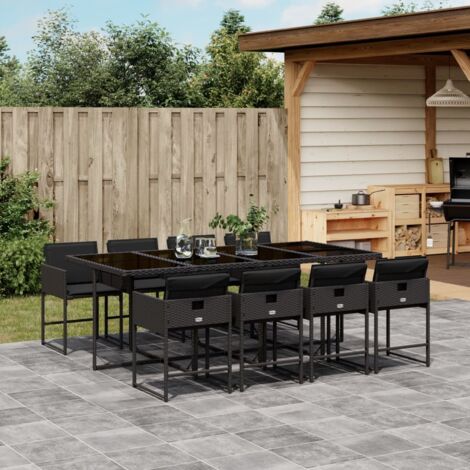 vidaXL Ensemble à manger de jardin 9pcs coussins noir résine tressée (1/5)