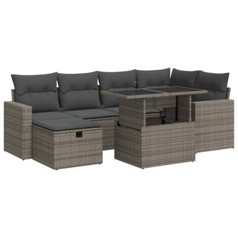 Salon de jardin avec coussins 7 pcs gris résine tressée vidaXL (1/5)