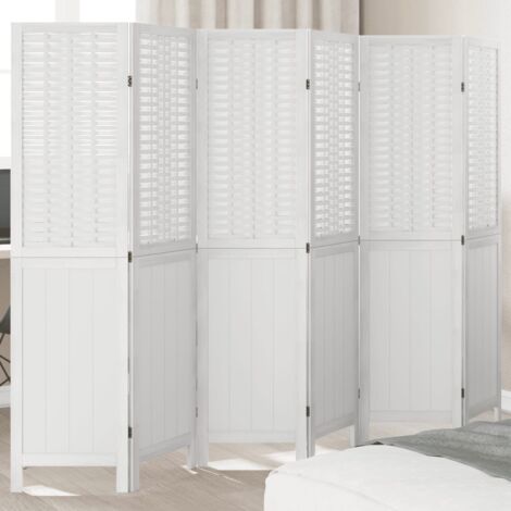 Vidaxl – Cloison de séparation 6 panneaux en bois de paulownia massif blanc – Dimensions 210-215 x 160 cm – Assemblage requis pour intérieur