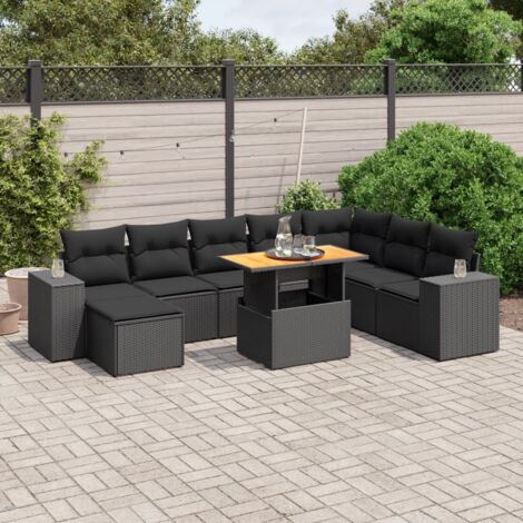 Salon de jardin 9 pcs avec coussins noir résine tressée vidaXL (1/4)