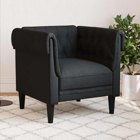 Vidaxl – Fauteuil Chesterfield noir tissu – Assise rembourrée – Pieds robustes – Dimensions 78,5 x 74,5 x 74,5 cm – Confort et style intemporel (1/5)