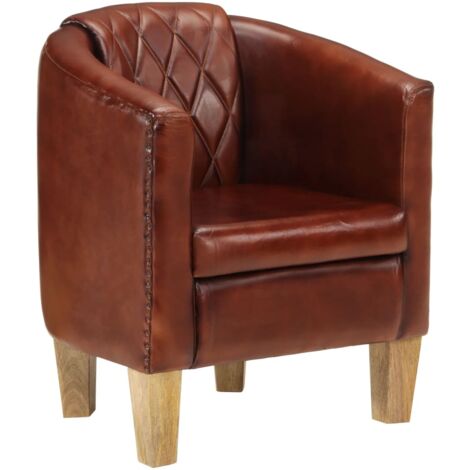 Vidaxl – Fauteuil cabriolet en cuir véritable marron – Bois de manguier massif – Dimensions 58x54x70 cm – Pour un confort optimal - vidaXL914201