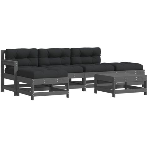 Salon de jardin 6 pcs avec coussins gris bois massif vidaXL (1/6)