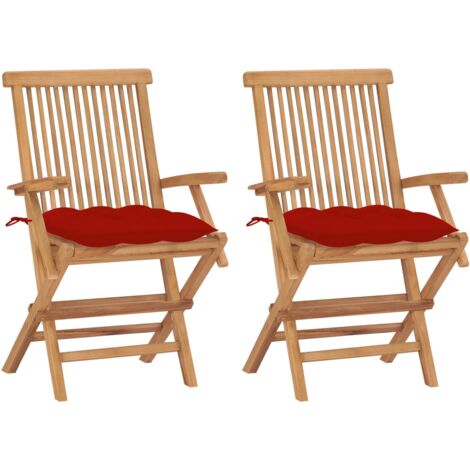 vidaXL Chaises de jardin avec coussins rouge lot de 2 Bois teck massif (1/5)