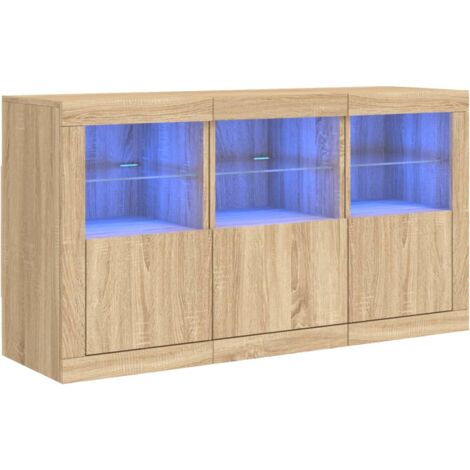 Vidaxl – Buffet moderne avec éclairage LED – Bois d'ingénierie – Dimensions 123x37x67 cm – Grand espace de rangement – Connecteur USB (1/5)