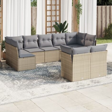 vidaXL Salon de jardin avec coussins 9 pcs beige résine tressée (1/3)