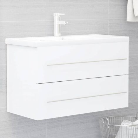 Vidaxl – Armoire d'évier blanc 80x38,5x48 cm – Aggloméré robuste – Tiroir de rangement – Capacité de charge 60 kg
