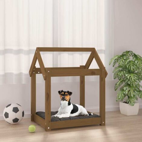 Lit pour chien Marron miel 61x50x70 cm Bois de pin solide vidaXL