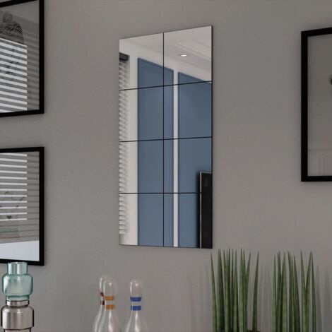 Vidaxl – Lot de 8 carreaux de miroir sans cadre 20,5 x 20,5 cm – Verre de haute qualité – Installation facile avec cintres et autocollants