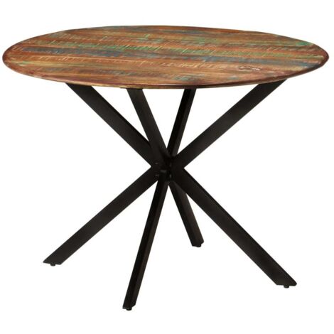 Vidaxl – Table à manger ronde 110 cm – Bois de récupération massif – Acier enduit de poudre – Hauteur 78 cm – Design unique et écologique