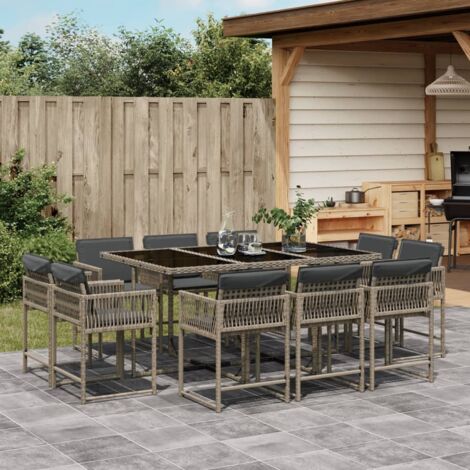 Ensemble à manger de jardin 11pcs avec coussins gris poly rotin vidaXL