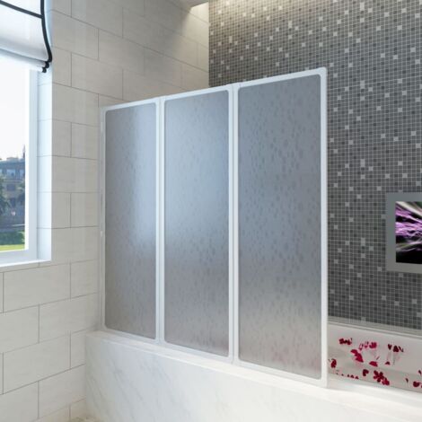 Vidaxl – Pare-baignoire rétractable 117 x 120 cm – 3 volets en aluminium – Surface en caoutchouc anti-infiltration – Montage universel