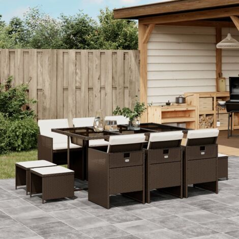 vidaXL Ensemble à manger de jardin et coussins 11 pcs marron rotin (1/5)